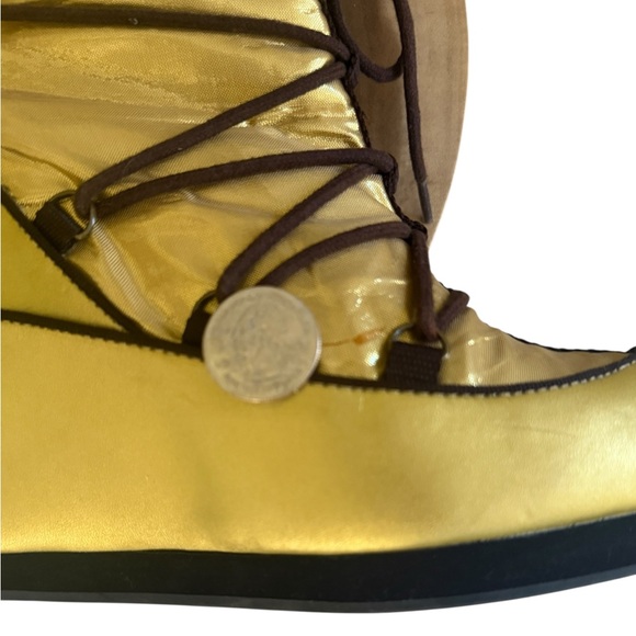 Vintage Colin Stuart Metallic gold Brown Lace Wedge Moon Boots Knee High 6.5 - Picture 8 of 15